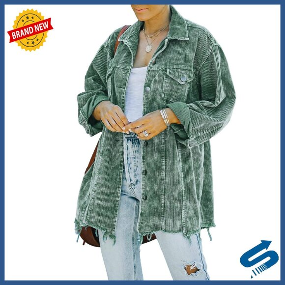 Oversized Corduroy Shacket Button Down Jacket Coat Women's Casual